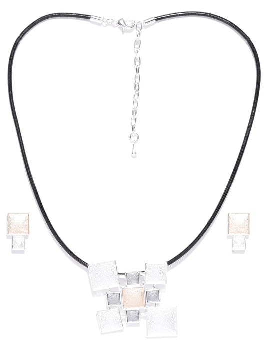 Multi-Color Silver Plated Geometric Pendant Set