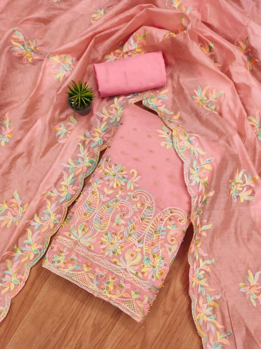 Chanderi Silk Doby and Embroidery work Dress Material (Unstitched) - Premium from Ethenika.com - Just INR 1690! Shop now at Ethenika.com