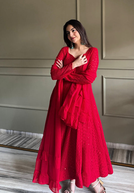 Ethenika Faux Georgette Anarkali Suit Set