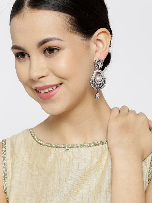 Sparkling Rose Gold Plated American Diamond Drop Earring For Women And Girls