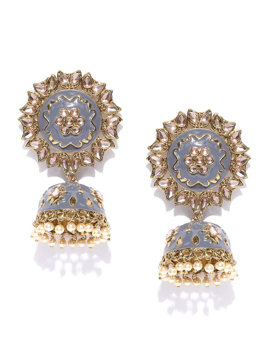 Geometric shaped Grey Jhumka Earring For Women And Girls