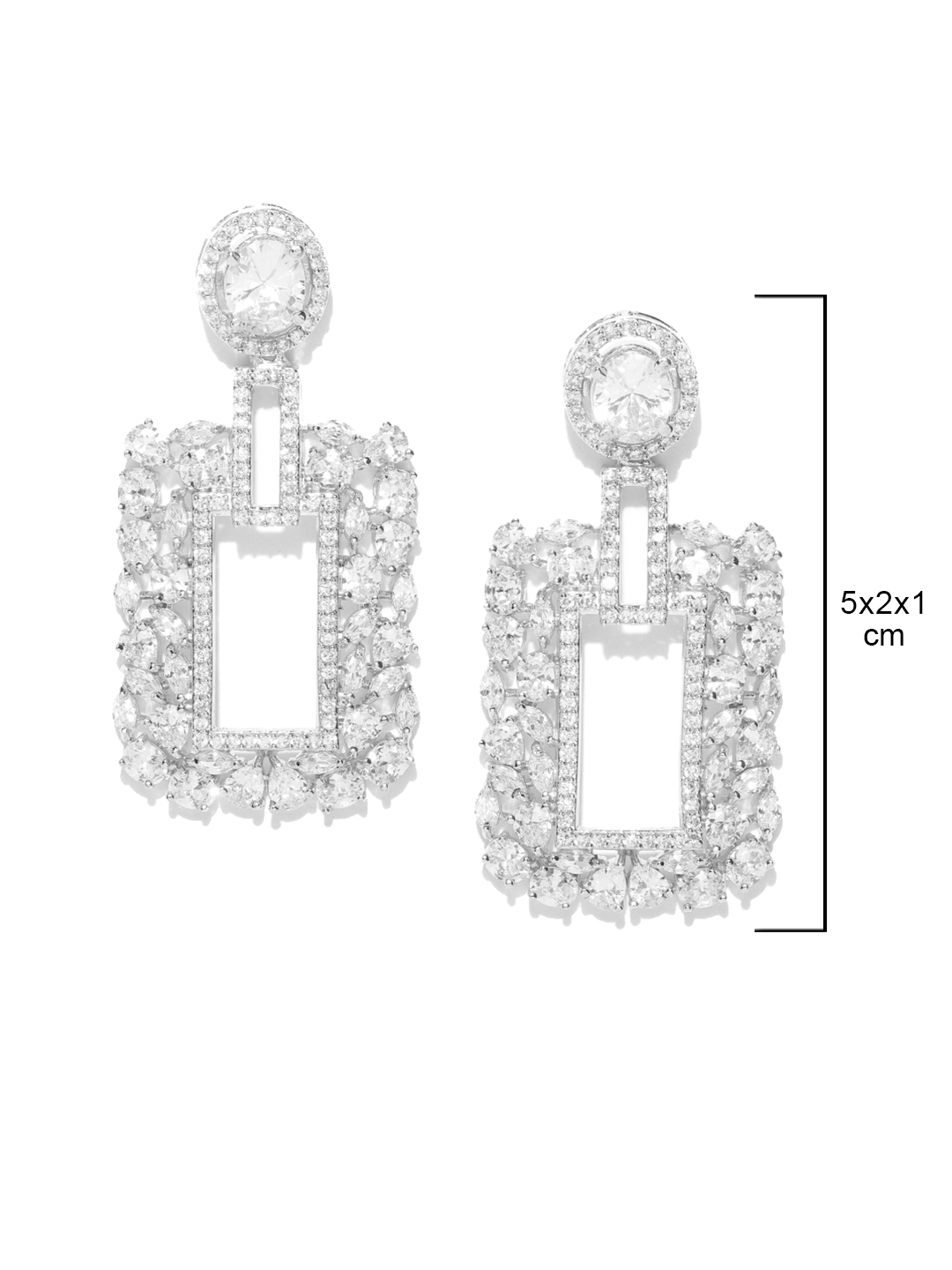 Rhodium-Plated American Diamond Studded Drop Earrings