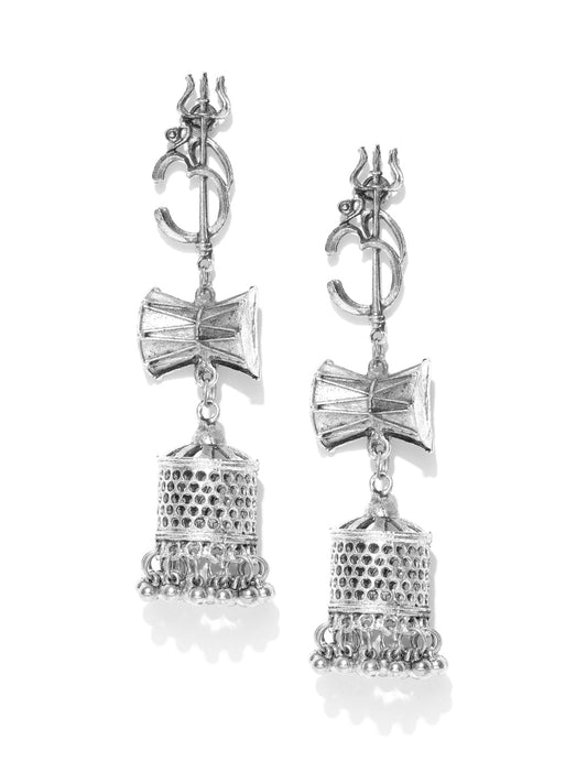 Oxidised Silver-Plated Shiva Inspired Jhumka Earrings