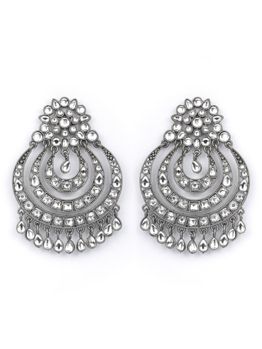 Black Kundan Gunmetal Plated Traditional Drop Earring