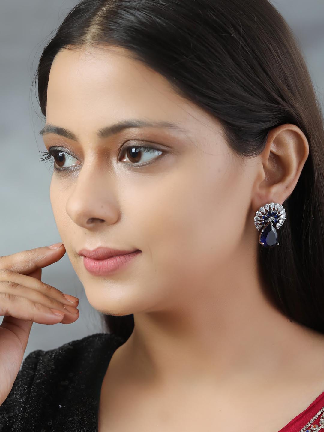 Royal Azure - Blue American Diamond Silver Plated Drop Earring