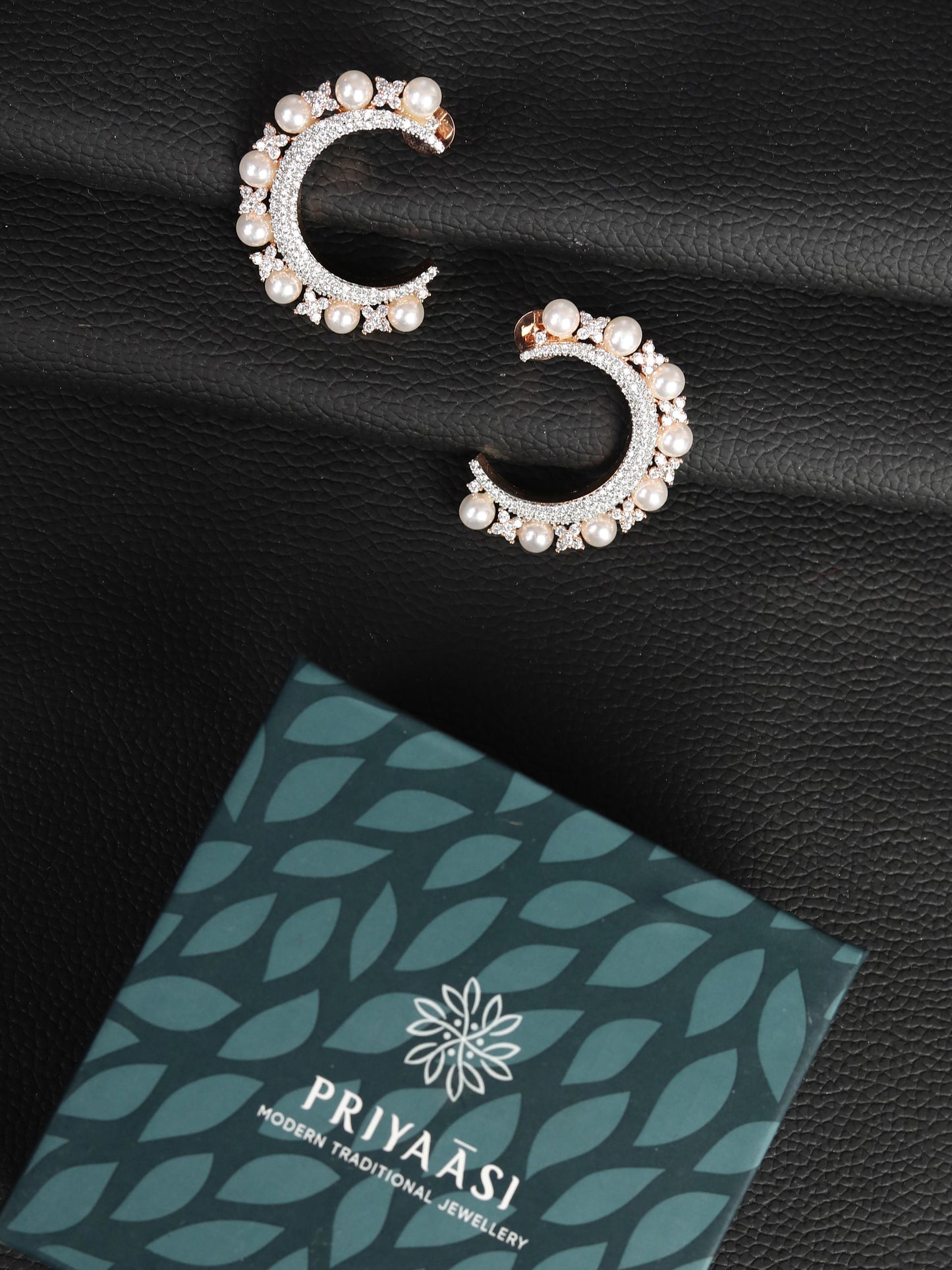 Beads American Diamond Half Hoop Earring
