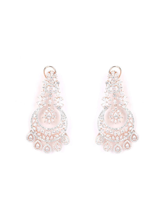 American Diamond Rose Gold Plated Crescent Drop Earring