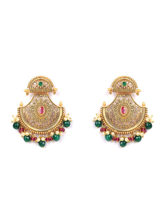 Multi Color Stones Beads Pearls Gold Plated Chandbali Earring