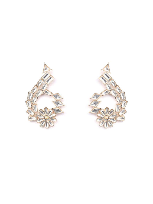 Stones Studded Rose Gold Plated Drop Earring