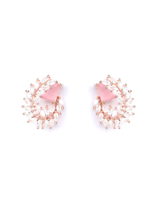 Pink American Diamond Rose Gold Plated Stud Earring