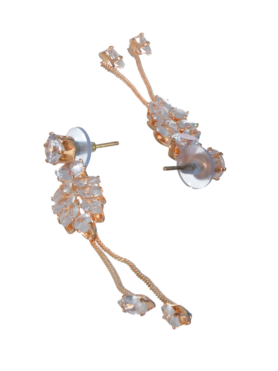 Priyaasi Pretty Leaves AD Rose Gold-Plated Drop Earrings