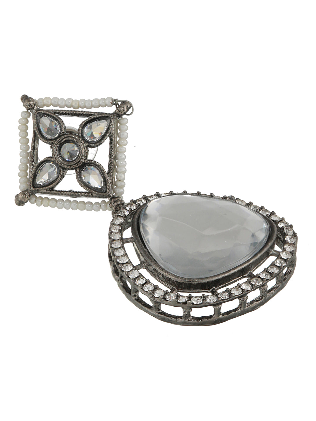 Floral AD Studded Silver-Plated Drop Earrings