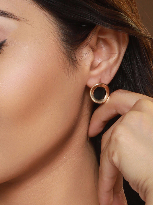 Round Black Rose Gold-Plated Stud Earrings