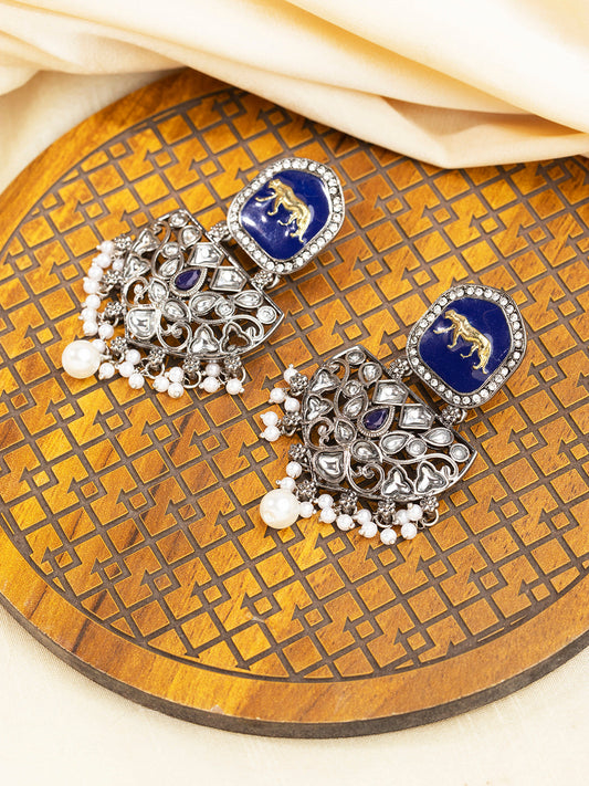 Priyaasi Blue Silver Plated Stone Studded Drop Earrings