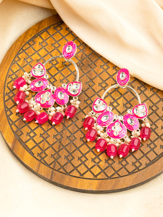 Priyaasi Magenta Floral Meenakari Drop Earrings