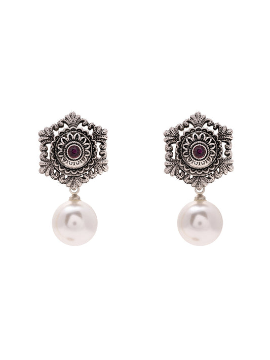 Priyaasi Oxidized Pearl Floral Earrings