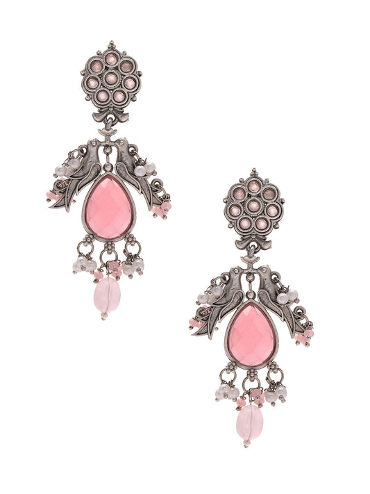 Priyaasi Shining Grace Peacock-shaped earrings made of pink stones