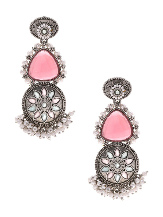 Priyaasi Dusty Pink Pearl Elegance Drop Earrings