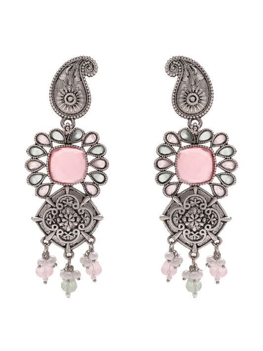 Priyaasi Mango Shaped Tribal Pink Stoned Earrings