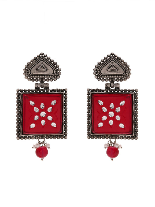 Priyaasi Oxidized Beauty in Square-Style Drop Earrings