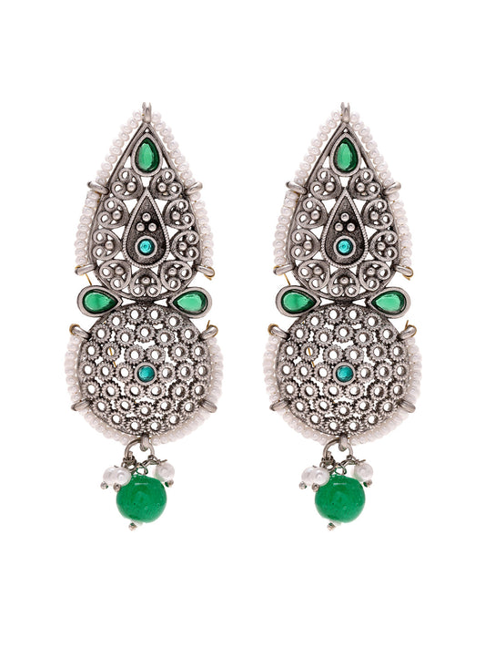 Priyaasi Drop Kundan Green Stoned Earrings