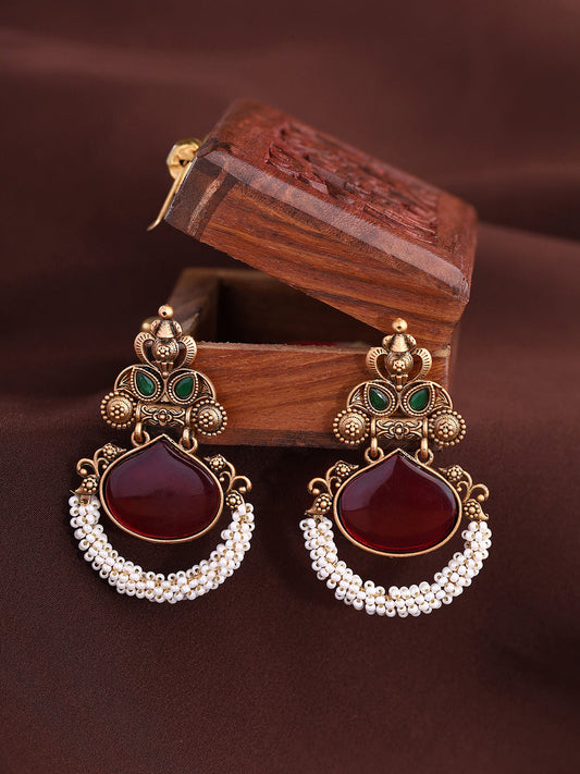 Priyaasi Opulent Ruby Stoned Pearl Drop Earrings