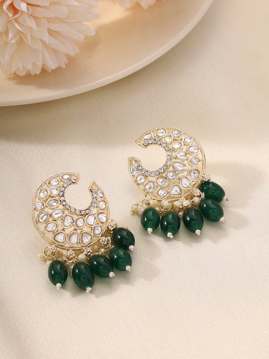 Priyaasi Green Beads Moon Shape Earrings