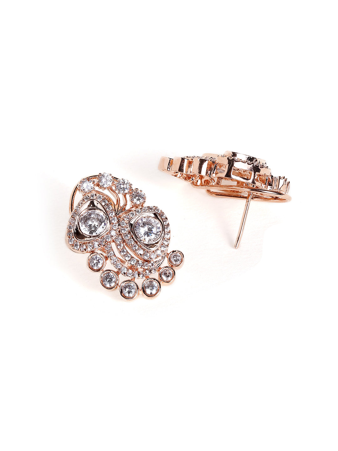 Floral Style American Diamond Rosegold Plated Fancy Stud Earrings