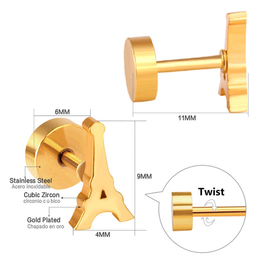 Eiffel Tower 18K Gold Plated Children's Earrings - Twisty Locks - Kids and Women Hair Accessories, Fashion Clothing and Jewellery India