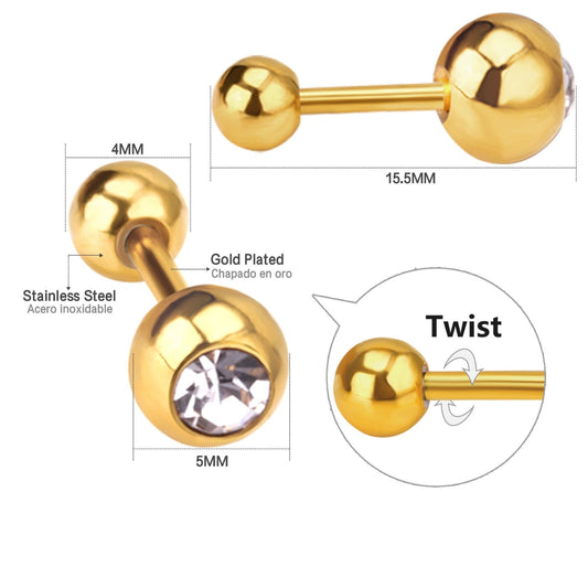 Elegant Sparkle Stud 18K Gold Plated Children's Earrings - Twisty Locks - Kids and Women Hair Accessories, Fashion Clothing and Jewellery India