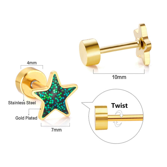 Emerald Star 18K Gold Plated Children's Earrings - Twisty Locks - Kids and Women Hair Accessories, Fashion Clothing and Jewellery India