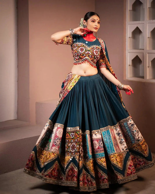 Ethenika Exclusive Heavy Muslin Digital Print with Mirror Work Navratri Special Designer Chaniya Choli Ethenika.com