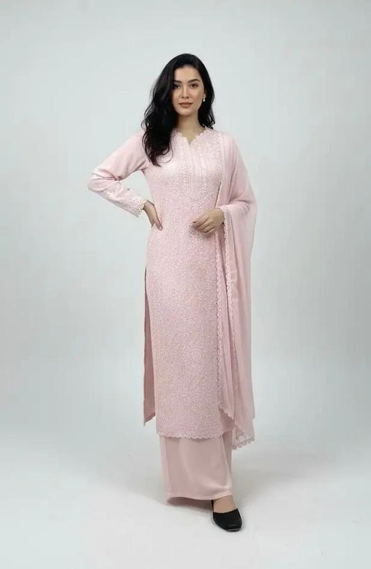 Faux Georgette Chikankari Kurti Palazzo Set Ethenika.com