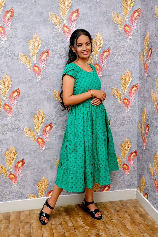 Green Floral Print Anarkali Kurti