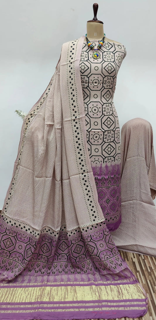 Modal Gazi Silk Hand Blocked Ajrakh Print Dress Material - Premium from Ethenika.com - Just INR 5990! Shop now at Ethenika.com