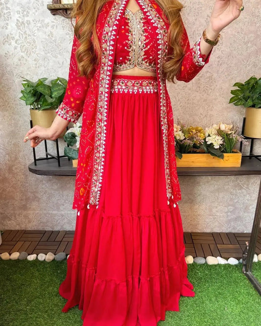 Sequence Embroidery work Bandhani Print Lehenga Shrug Set - Premium from Ethenika.com - Just INR 2690! Shop now at Ethenika.com