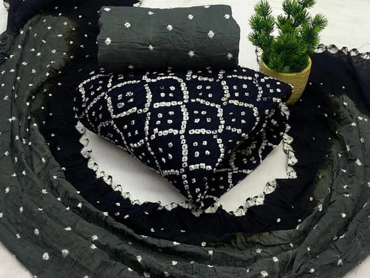 Cotton Satin Dual Contrast Hand Crafted Kutchi Bandhani Material (Unstitched) - Premium from Ethenika.com - Just INR 1490! Shop now at Ethenika.com