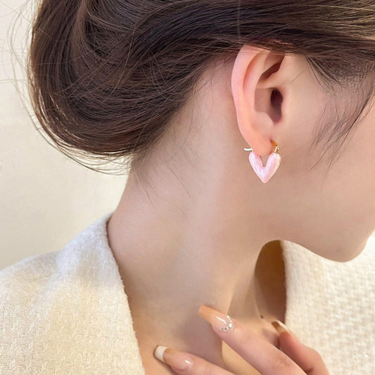 Pink Heart Charms Hoop Earring JLT11725
