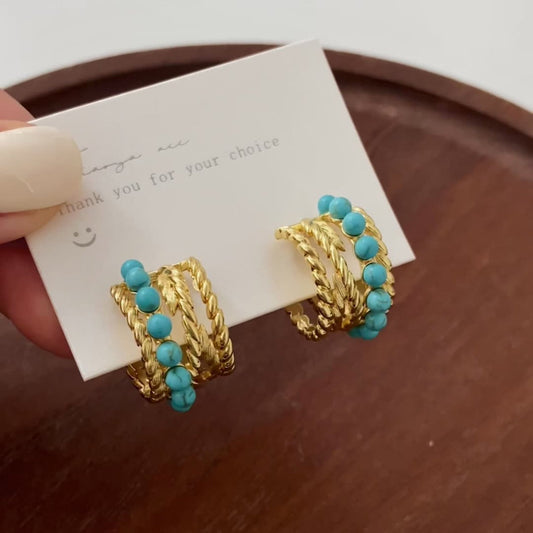 Western Circular Pearl Blue Stud Earrings JLT12734