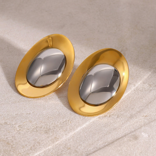 Oval Shaped Duo Rounded Stud Gold-Silver Earring JLT12921