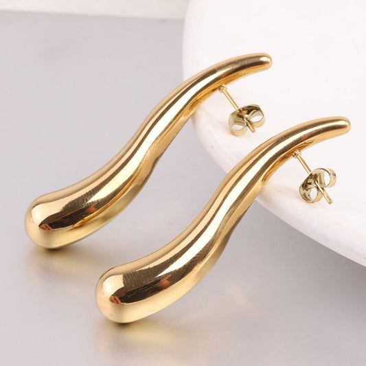 Fluid Curve Gold Pin Earrings JLT12988