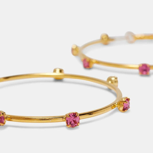 Gold Pink Crystal Hoop Earrings JLT13683