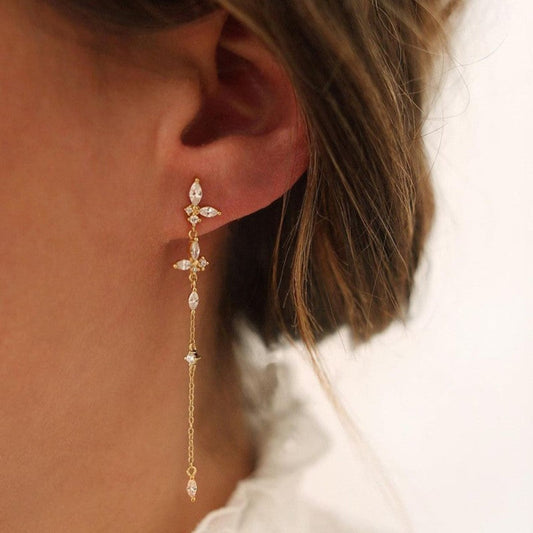 Gold Crystal Floral Drop Earrings JLT13807