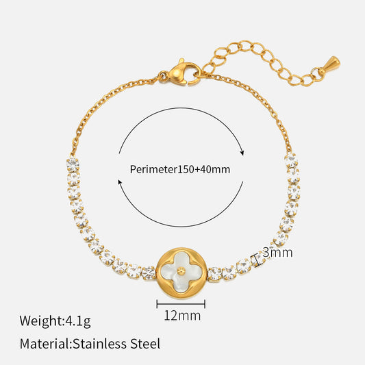 Minimalist Gold-Tone Bracelet with Dainty Floral Design and Crystals JLTB0696