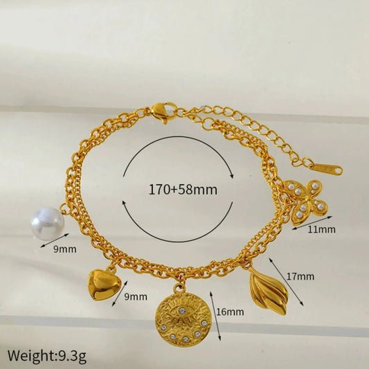 Layered Charm Bracelet with Pearl JLTB0999