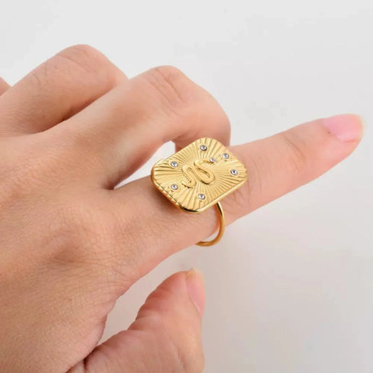 Gold Sunburst Snake Signet Ring JLTR0661