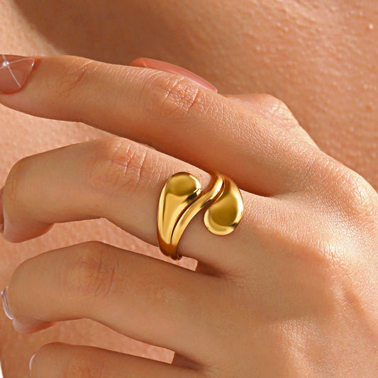 Golden Liquid Metal Teardrop Ring JLTR0754