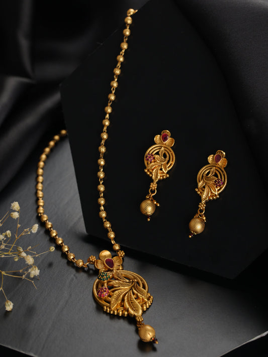 Priyaasi Leaf Flower Studded Gold-Plated Jewellery Set