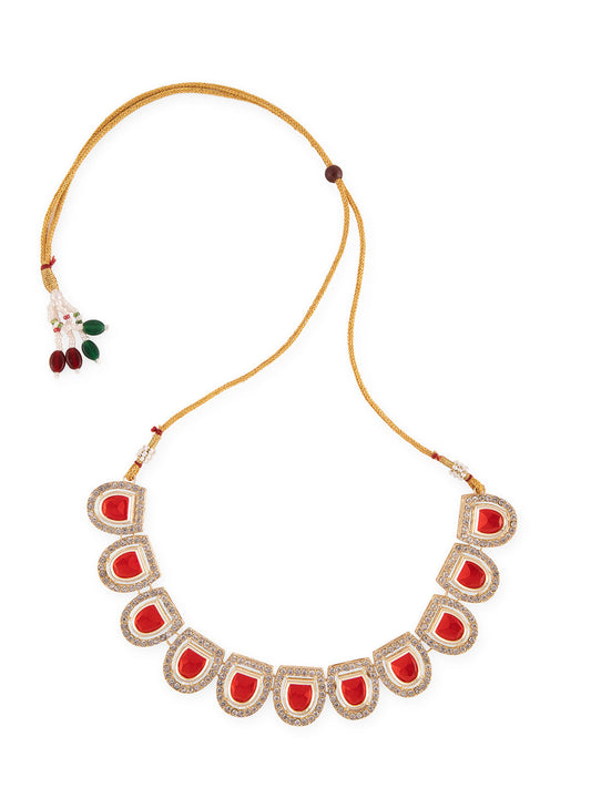 Priyaasi Red Stone Studded Gold Plated Jewellery Set