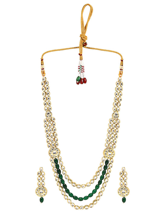 Priyaasi Serenity in Style with Kundan and Green Stones Jewellery Set